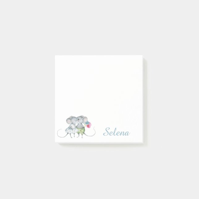 Personalisierte Blue Girl Boy Mouse Blume Post-it Klebezettel (Vorderseite)