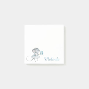 Personalisierte Blue Girl Mouse Blume Post-it Klebezettel