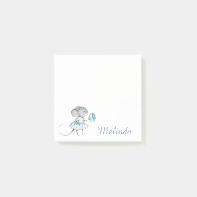 Personalisierte Blue Girl Mouse Blume Post-it Klebezettel (Vorderseite)