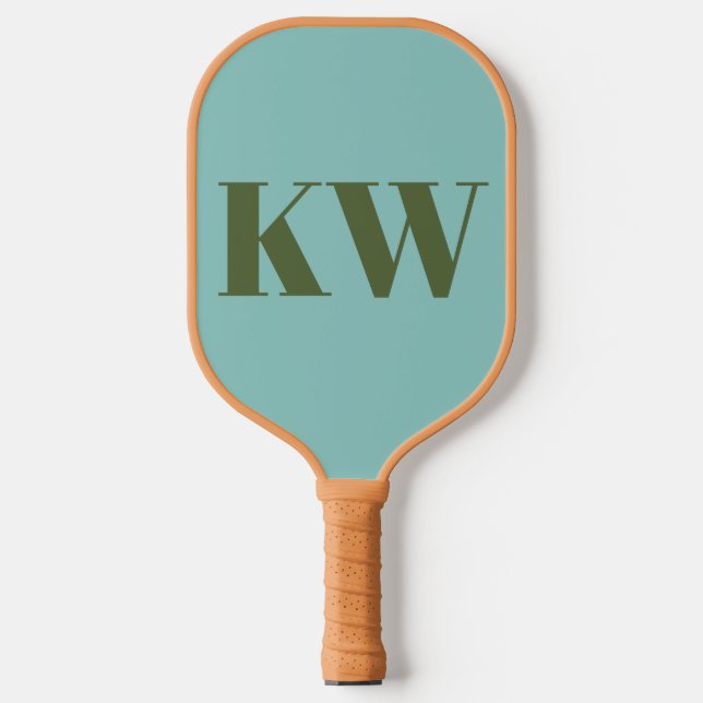 Personalisierte Blue Green Monogram Initials Pickleball Schläger (Vorderseite)