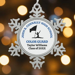 Personalisierte Blue High School Color Guard Schneeflocken Zinn-Ornament