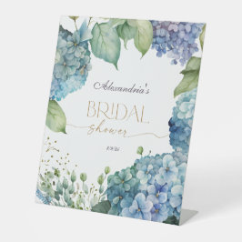 Personalisierte Blue Hydrangeas Hochzeitsparty Sockelschild