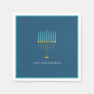 Personalisierte Blue Menorah Chanukka-Feier Serviette