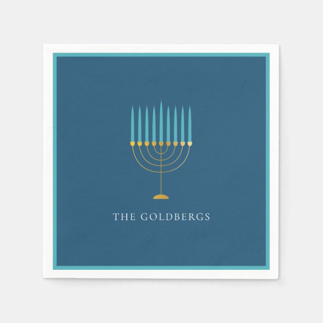Personalisierte Blue Menorah Chanukka-Feier  Serviette (Vorderseite)
