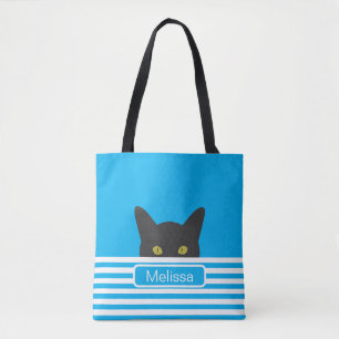Personalisierte Blue Stripe Peeking Black Cat