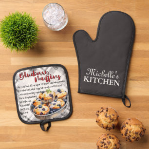 Personalisierte Blueberry Muffins Backrezeption Ofenhandschuh & Topflappen-Set
