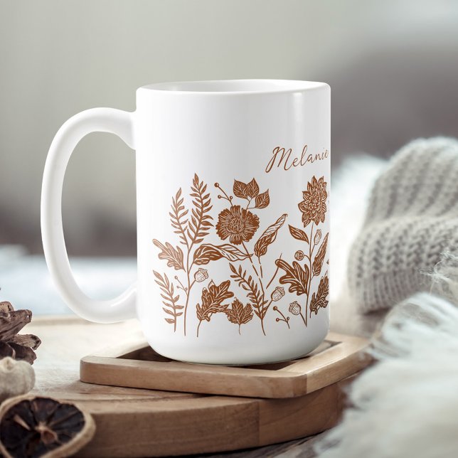 Personalisierte Blume Herbst Orange Kaffeetasse (Personalized Foliage Autumn Flowers Orange Coffee Mug)