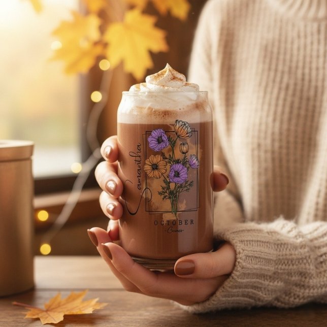 Personalisierte Blume im Oktober Dosenglas (Personalized October Birth Flower With Name Can Glass)