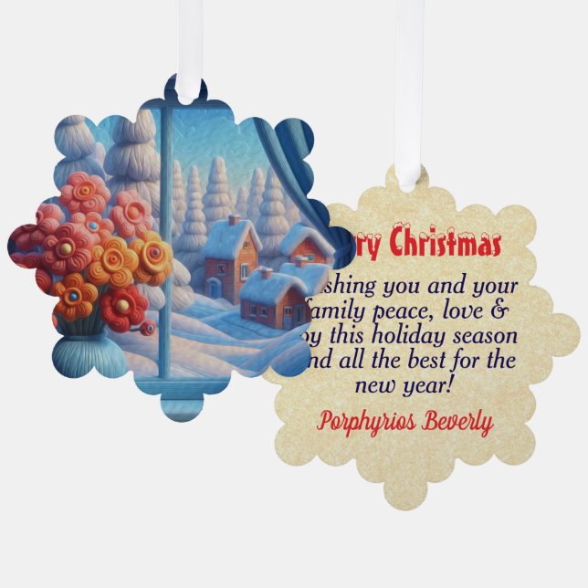 Personalisierte Blume im Winterfenster Art Ornament Karte (Vorderseite/Rückseite)