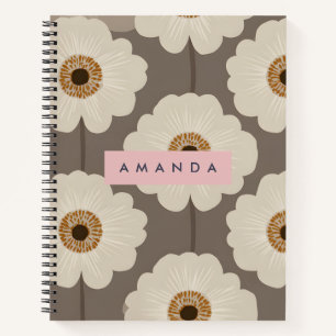 Personalisierte Blume in Beige und Braun Mitte des Notizbuch