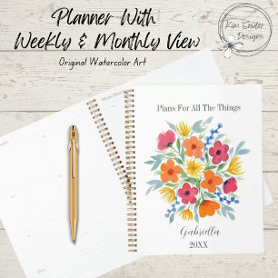 Personalisierte Blume in Rosa und Orange Planer