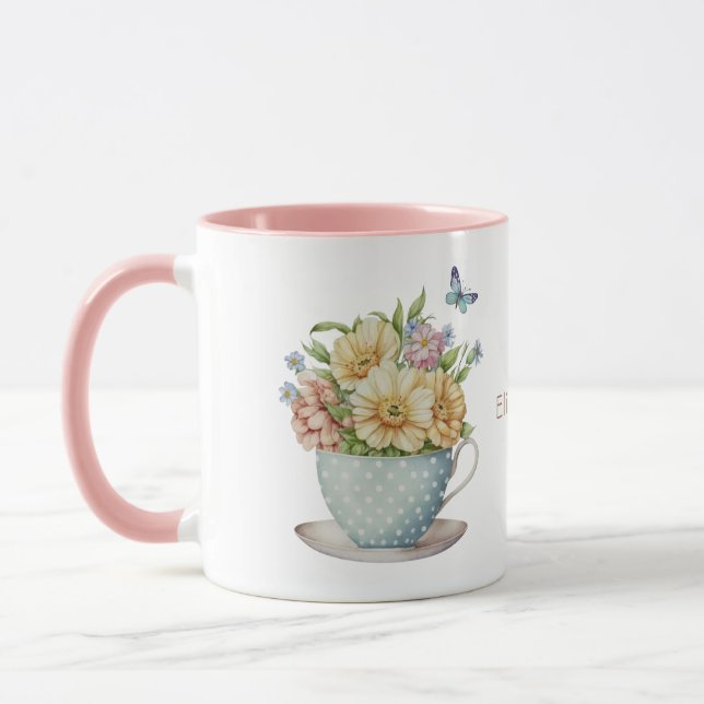 Personalisierte Blume in Teacup Coffee Tee Tasse (Links)