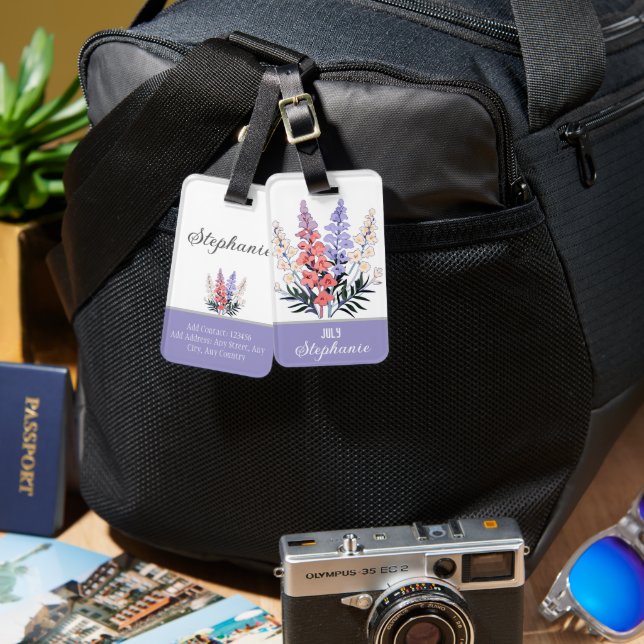 Personalisierte Blume Juli Gepäckanhänger (Vorderseite & Rückseite)