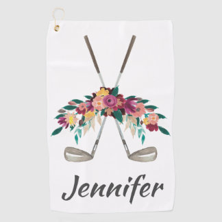 Personalisierte Blume mit Clubs Womens Golfhandtuch