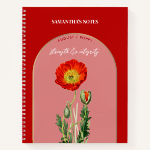 Personalisierte Blume Monat August Mohn Notizbuch