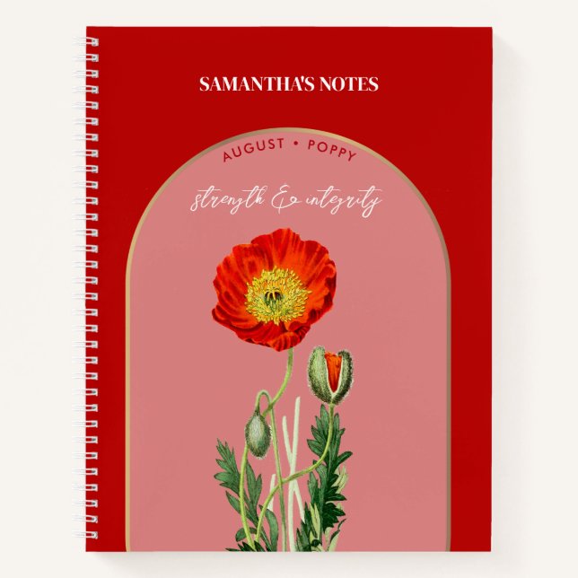Personalisierte Blume Monat August Mohn Notizbuch (Vorderseite)