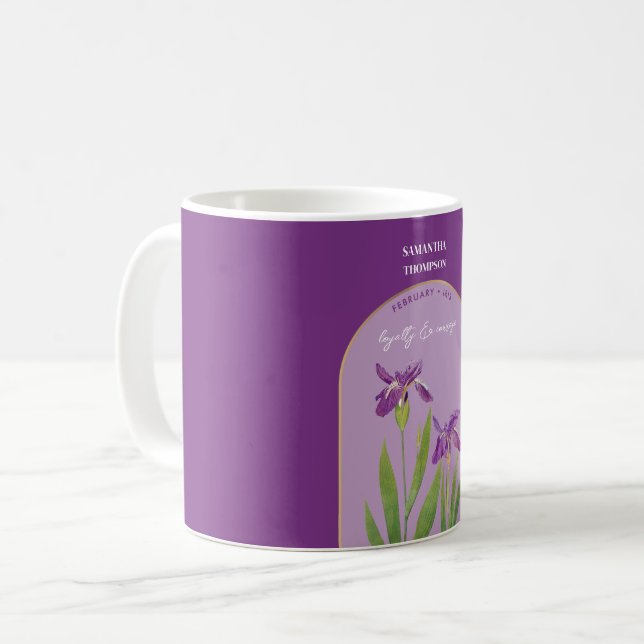 Personalisierte Blume Monat Februar Iris Kaffeetasse (Vorderseite Links)