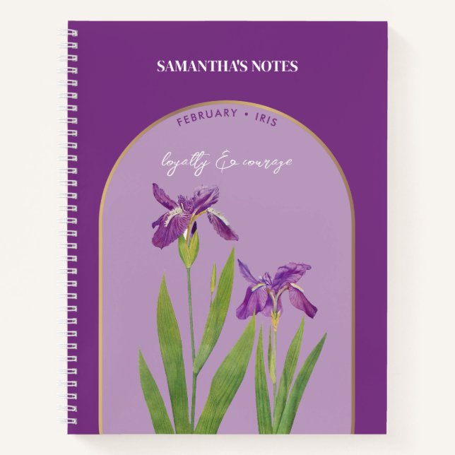 Personalisierte Blume Monat Februar Iris Notizbuch (Vorderseite)