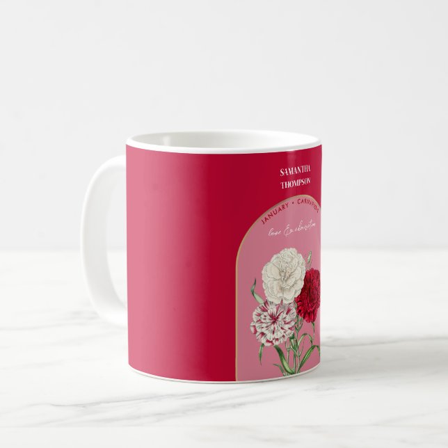 Personalisierte Blume Monat Januar Nation Kaffeetasse (Vorderseite Links)