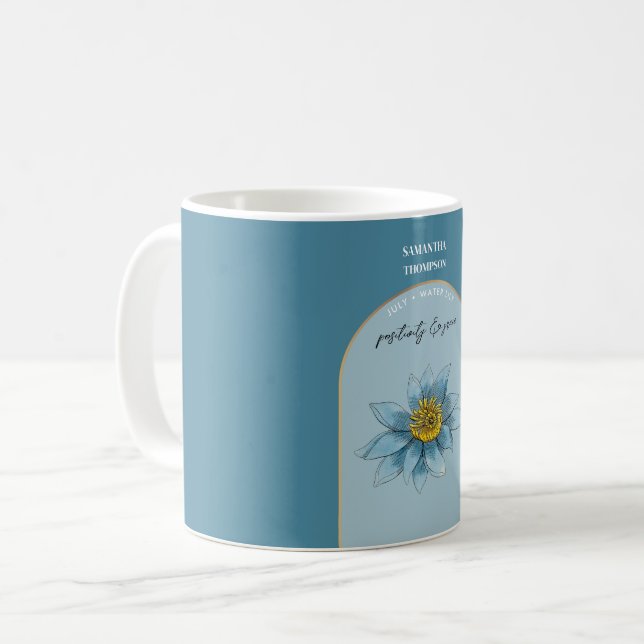 Personalisierte Blume Monat Juli Wasserlilie Kaffeetasse (Vorderseite Links)
