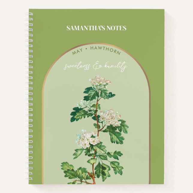 Personalisierte Blume Monat Mai Hawthorn Notizbuch (Vorderseite)