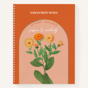 Personalisierte Blume Monat Oktober Marigold Notizbuch