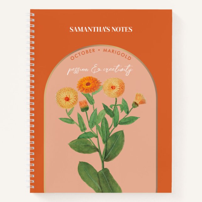 Personalisierte Blume Monat Oktober Marigold Notizbuch (Vorderseite)