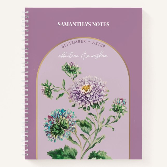 Personalisierte Blume Monat September Aster Notizbuch (Vorderseite)