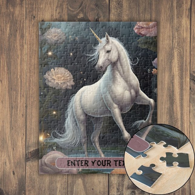 Personalisierte Blume Puzzle (Personalized White Unicorn Flowers Jigsaw Puzzle)