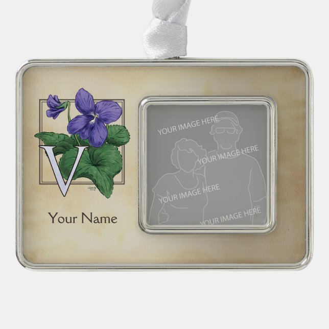 Personalisierte Blume Rahmen-Ornament Silber (Vorderseite)