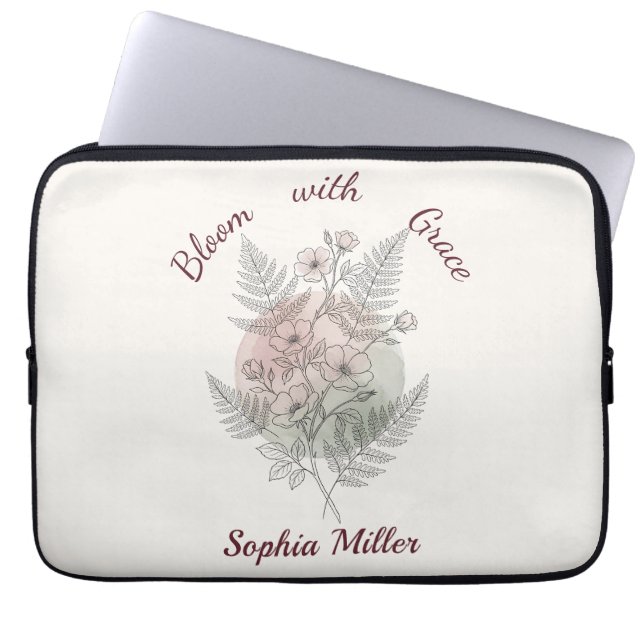 Personalisierte Blume Rosa Rose Benutzername Büro Laptopschutzhülle (Vorderseite)