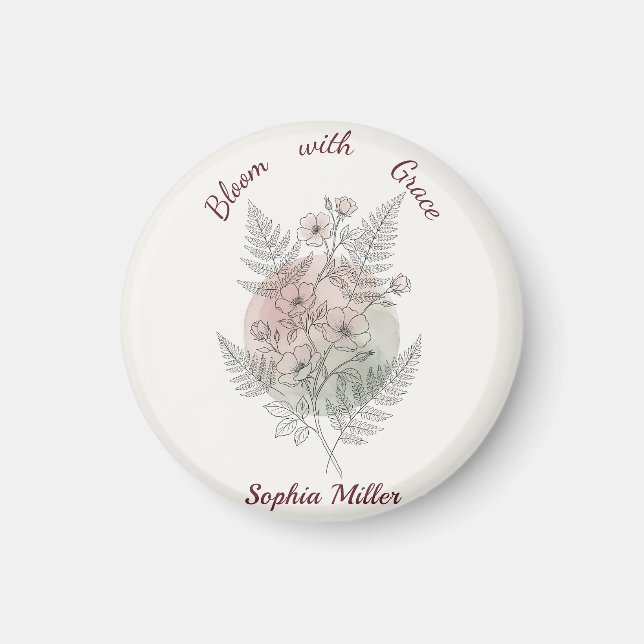 Personalisierte Blume Rosa Rose Benutzername Büro Magnet (Vorne)