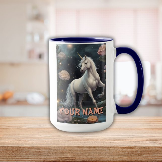 Personalisierte Blume Tasse (Personalized White Unicorn Flowers Mug)