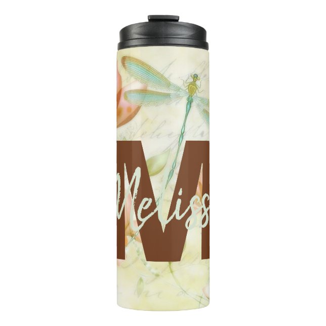 Personalisierte Blume und Libellen Thermosbecher (Vorderseite)