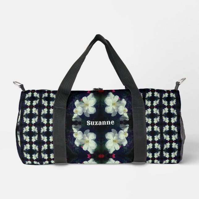 Personalisierte Blume von White Clematis Duffle Bag (Vorderseite)