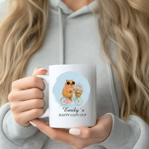 Personalisierte Blumen-Fahrrad-Capybara-Tasse mit Kaffeetasse