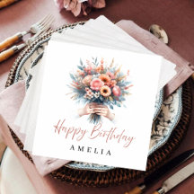 Personalisierte Blumen-Geburtstagsservietten mit i