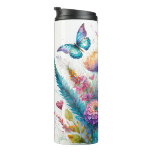 Personalisierte Blumen, Herzen und Schmetterlinge Thermosbecher