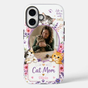 Personalisierte Blumen-Katz妈妈-Foto-Handyhülle  iPhone 16 Hülle