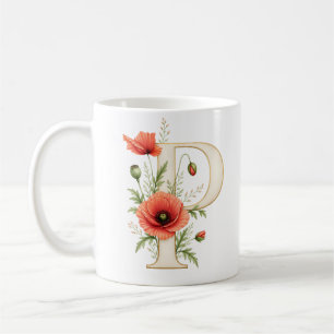 Personalisierte Blumen-Letter P Klatschmohn-Blume Kaffeetasse