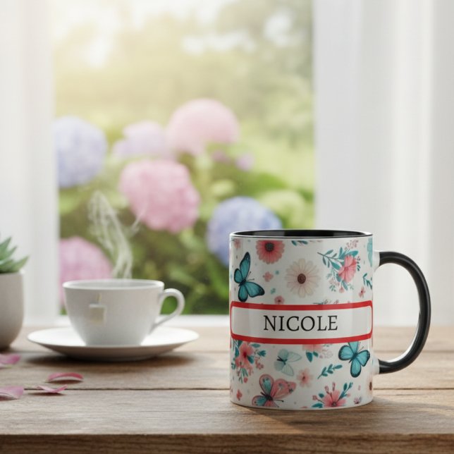 „Personalisierte Blumen-Schmetterling-Kaffeetasse  Tasse (Von Creator hochgeladen)