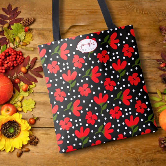 Personalisierte Blumen-Tasche – Geschenk für Sie (Personalized Red Floral Tote Bag)