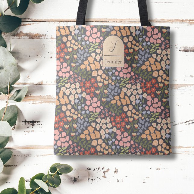 Personalisierte Blumen-Tasche – Initiale & Name (Personalized Cottagecore Floral Tote Bag)