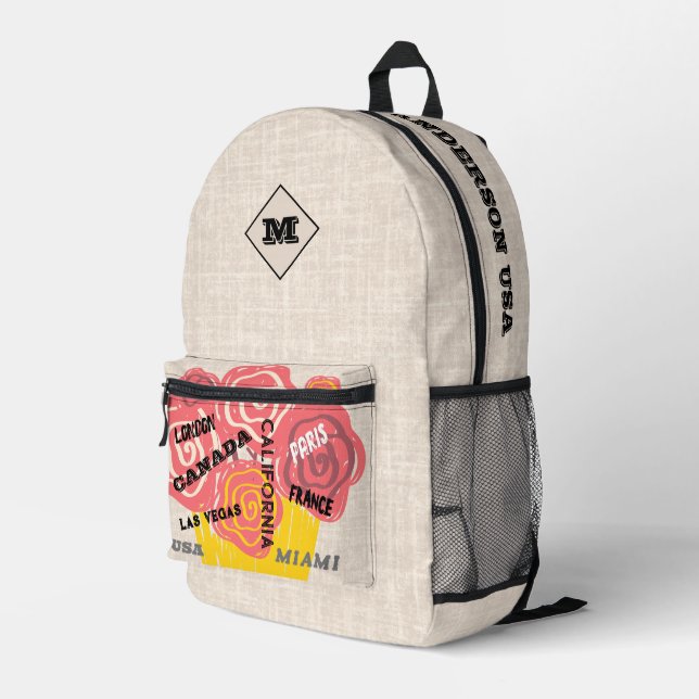 Personalisierte Blumen und Burlap Stylish Design T Bedruckter Rucksack (Rückseitige Ecke Rechts)