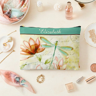 Personalisierte Blumen und Libelle Zubehörtasche
