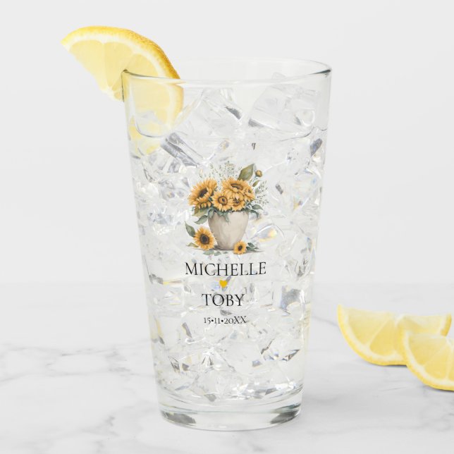 Personalisierte Blumenblume Hochzeit Glas (Vorderseite Ice)