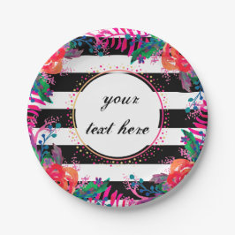 personalisierte Blumenbündel und schwarz gestreift Pappteller