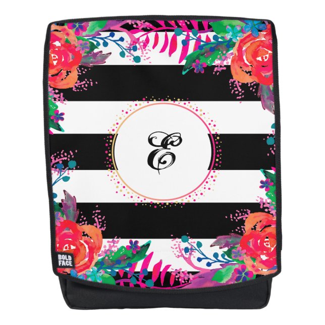 personalisierte Blumenbündel und schwarz gestreift Rucksack (Vorderseite)