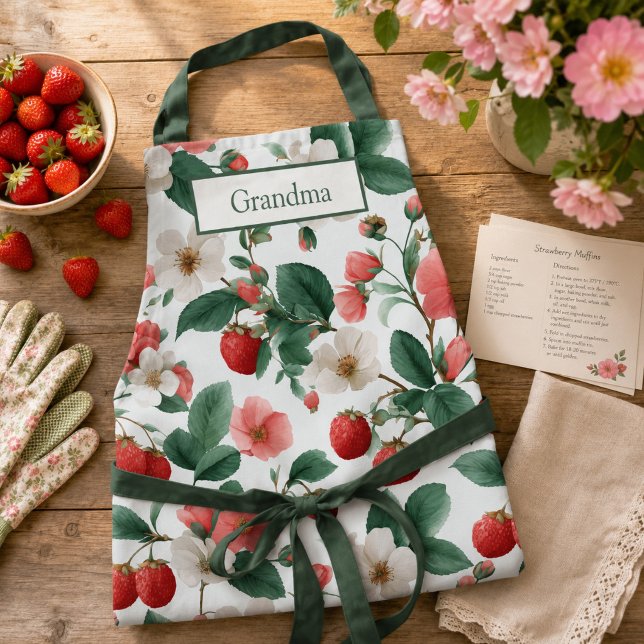 Personalisierte Blumenerdbeere Cottagecore Schürze (Von Creator hochgeladen)