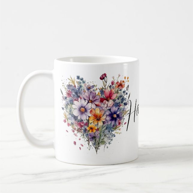Personalisierte blumengeschmückte Tasse mit Namen  (Links)
